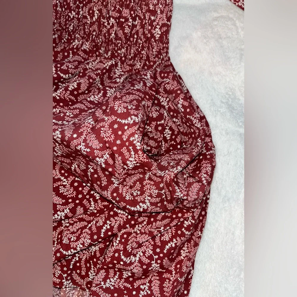 Madewell Red Paisley Floral Puff Sleeve Dress sz S NWT! - Picture 8 of 11